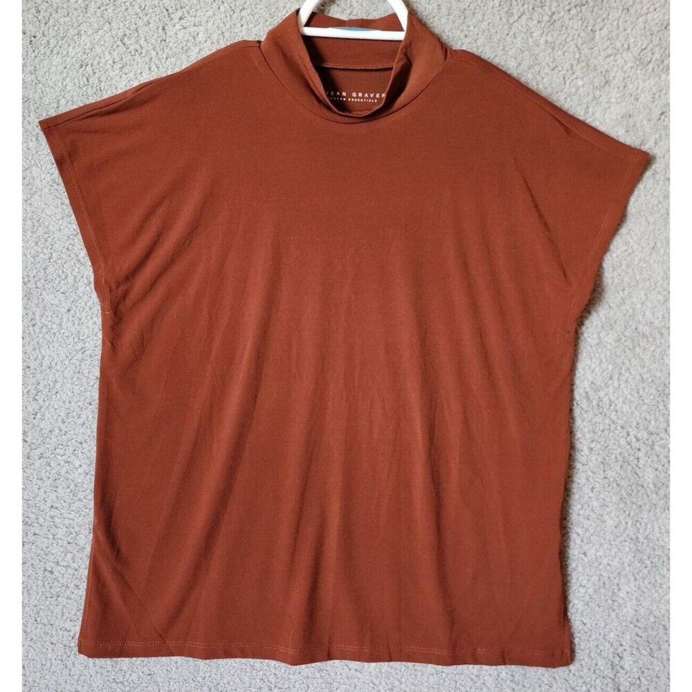 Susan Graver Modern Essentials Dolman Sleeve Mock Neck Top Liquid‎ Knit Brown MP